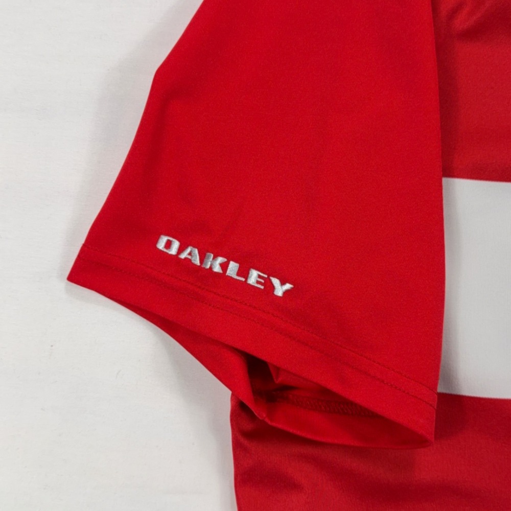 Oakley Striped Performance Golf Polo Shirt XL Red White Short Sleeve Mens - Picture 4 of 10